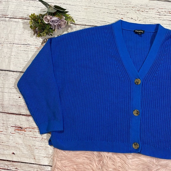 Whistles Mara Knitted Cotton Cardigan in Blue NWOT - Picture 8 of 9